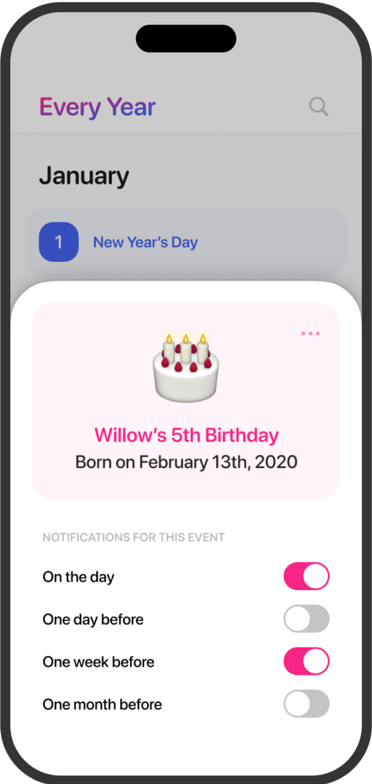 Every Year Calendar App - Event Details