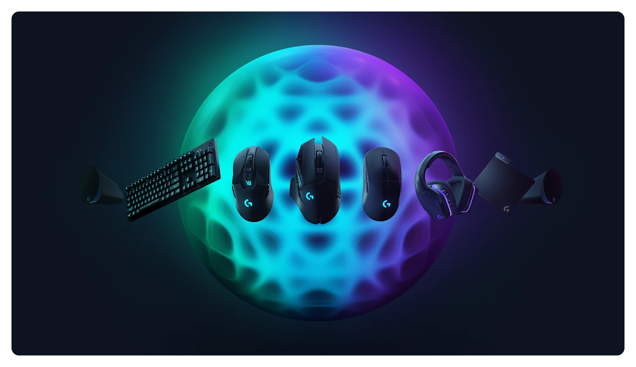 Logitech G gear surrounding a glowing sphere, from G HUB