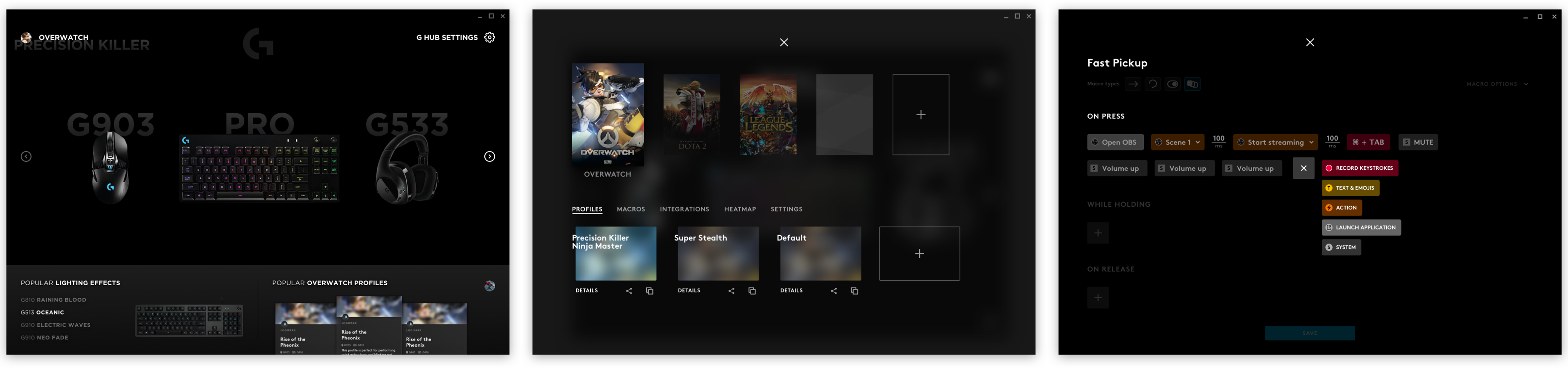 G HUB home navigation