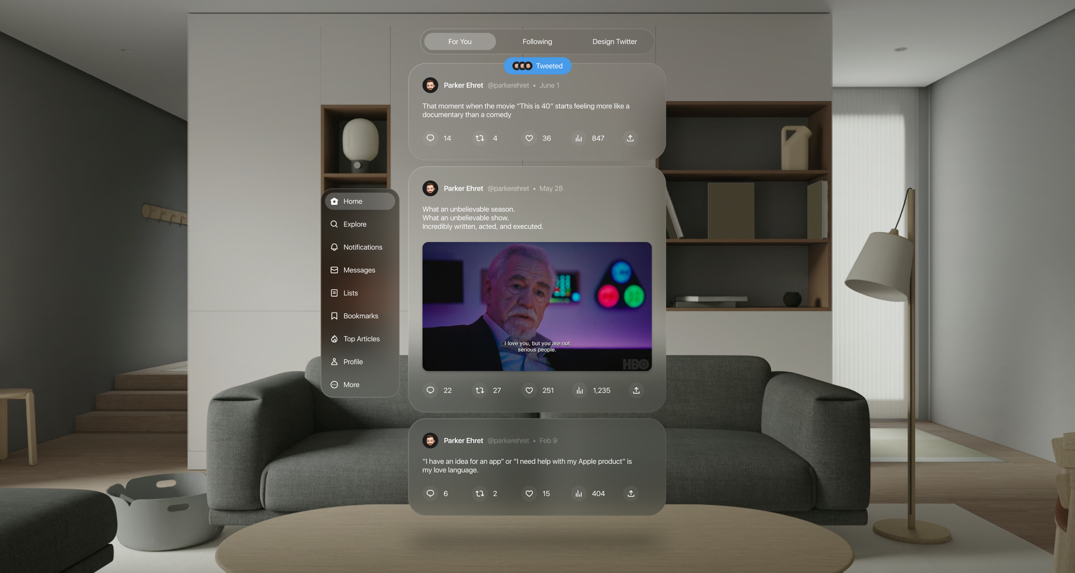 Spatial UI Twitter Concept - 2023